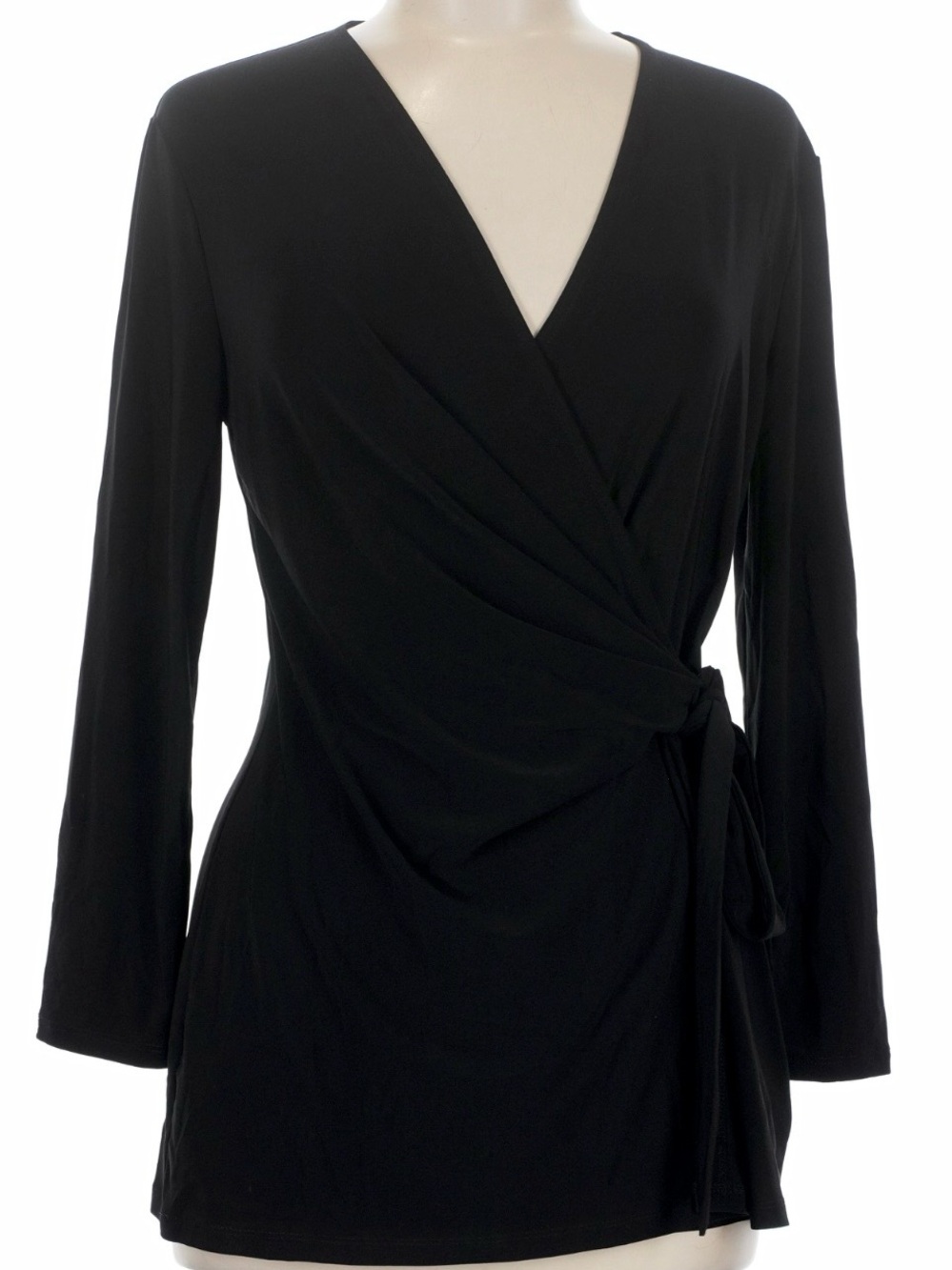 Anne Klein Black Stretch Wrap Blouse
